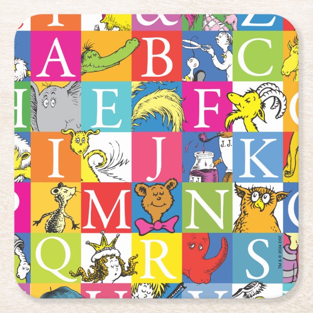 Dr. Seuss's ABC Colourful Block Letter Pattern Square Paper Coaster (Front)