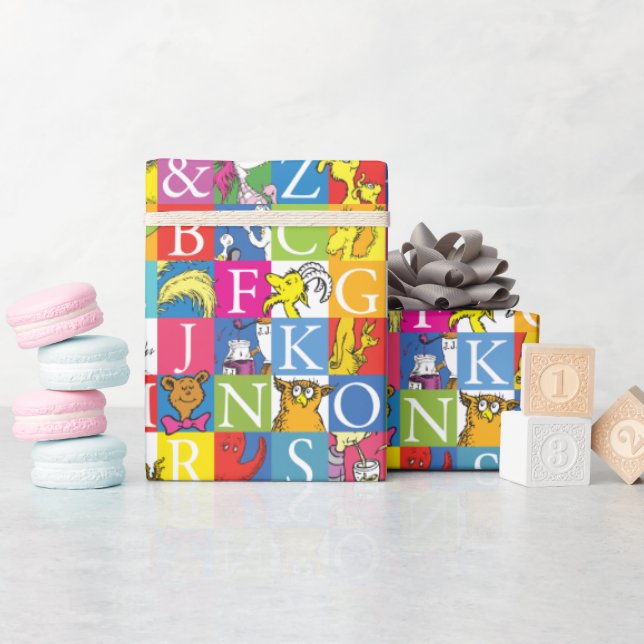 Dr. Seuss's ABC Colourful Block Letter Pattern Wrapping Paper (Baby Shower)