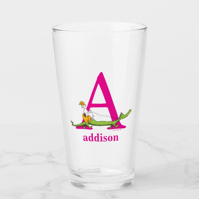 Dr. Seuss's ABC: Letter A - Pink | Add Your Name Glass (Front)