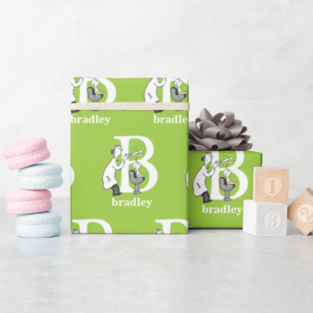Dr. Seuss's ABC: Letter B - White | Add Your Name Wrapping Paper (Baby Shower)