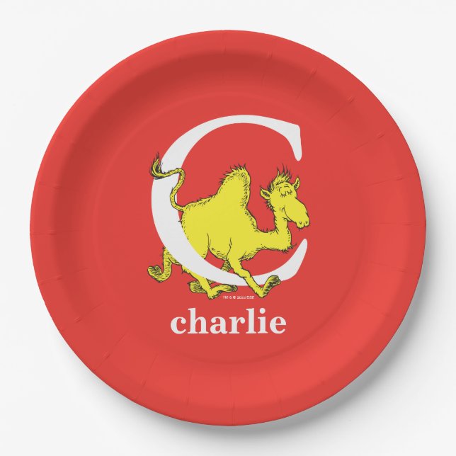 Dr. Seuss's ABC: Letter C - White | Add Your Name Paper Plate (Front)