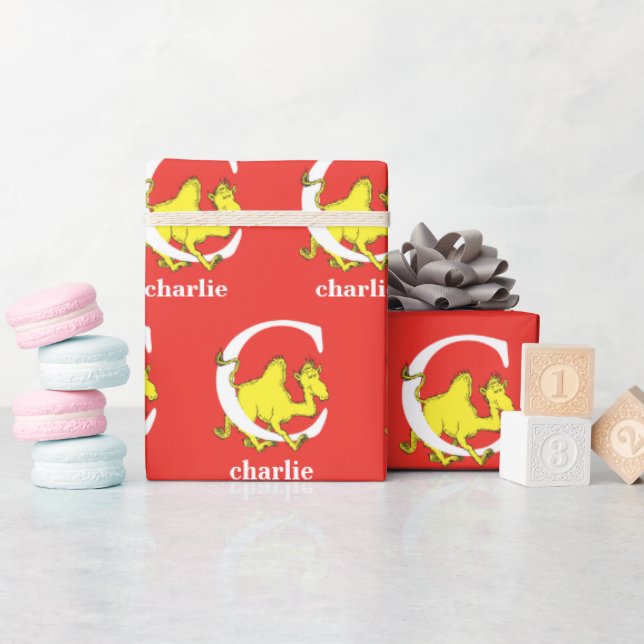 Dr. Seuss's ABC: Letter C - White | Add Your Name Wrapping Paper (Baby Shower)