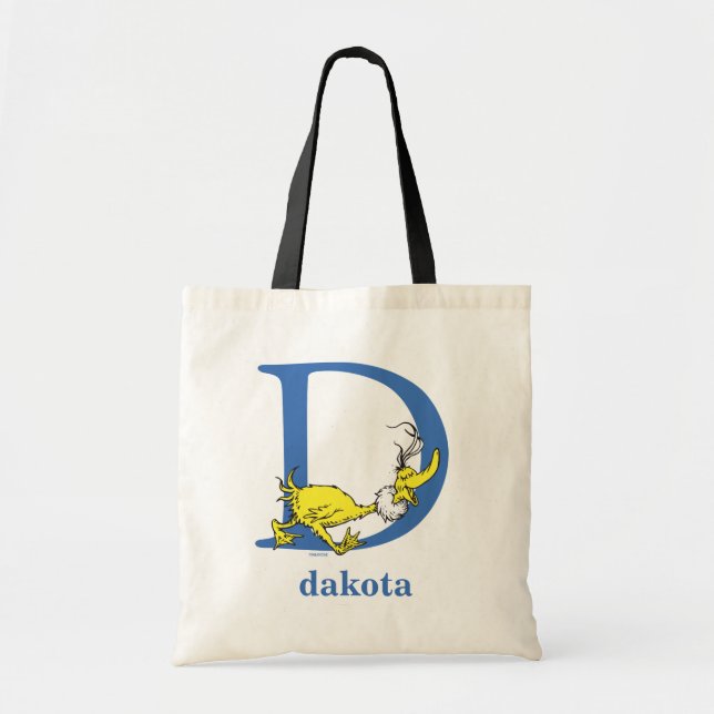 Dr. Seuss's ABC: Letter D - Blue | Add Your Name Tote Bag (Front)