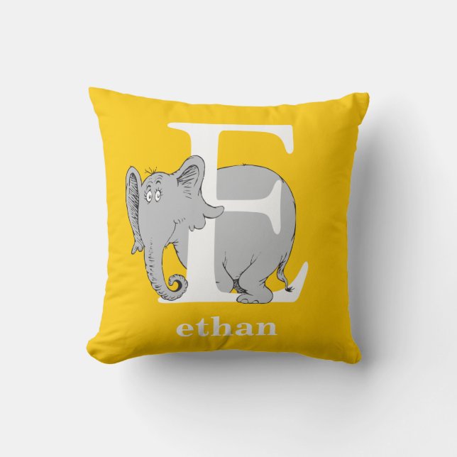 Dr. Seuss's ABC: Letter E - White | Add Your Name Cushion (Front)