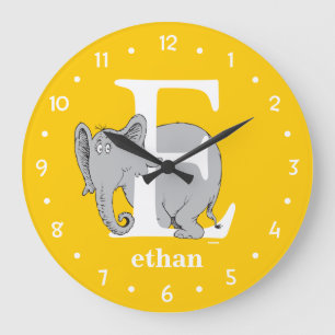 Dr. Seuss's ABC: Letter E - White   Add Your Name Large Clock
