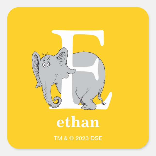 Dr. Seuss's ABC: Letter E - White | Add Your Name Square Sticker (Front)