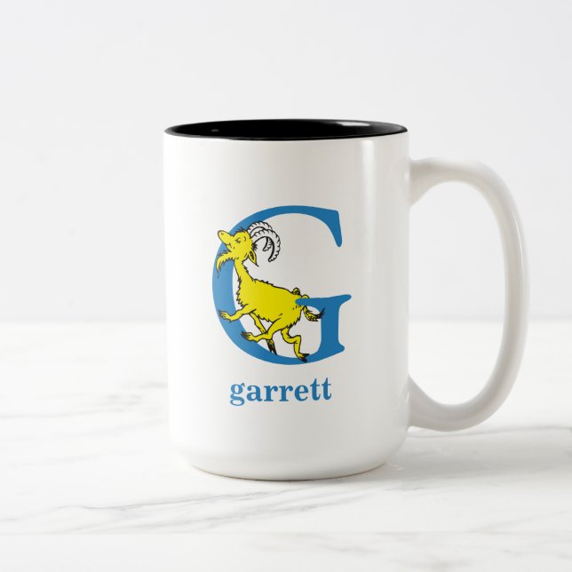 Dr. Seuss's ABC: Letter G - Blue | Add Your Name Two-Tone Coffee Mug (Right)