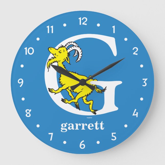 Dr. Seuss's ABC: Letter G - White | Add Your Name Large Clock (Front)
