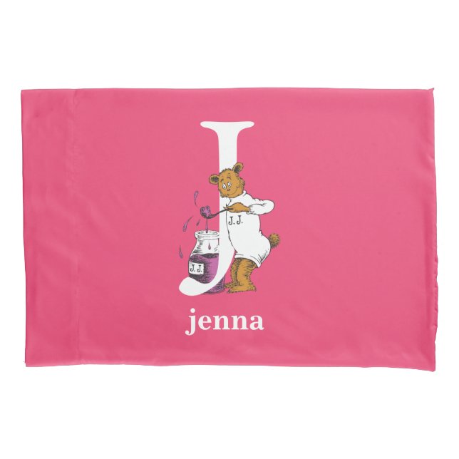 Dr. Seuss's ABC: Letter J - White | Add Your Name Pillowcase (Front)