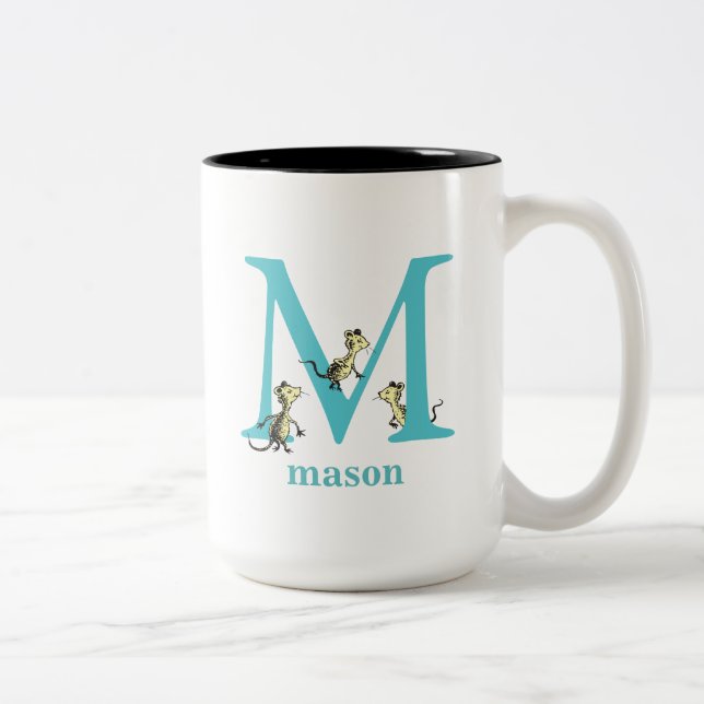 Dr. Seuss's ABC: Letter M - Teal | Add Your Name Two-Tone Coffee Mug (Right)
