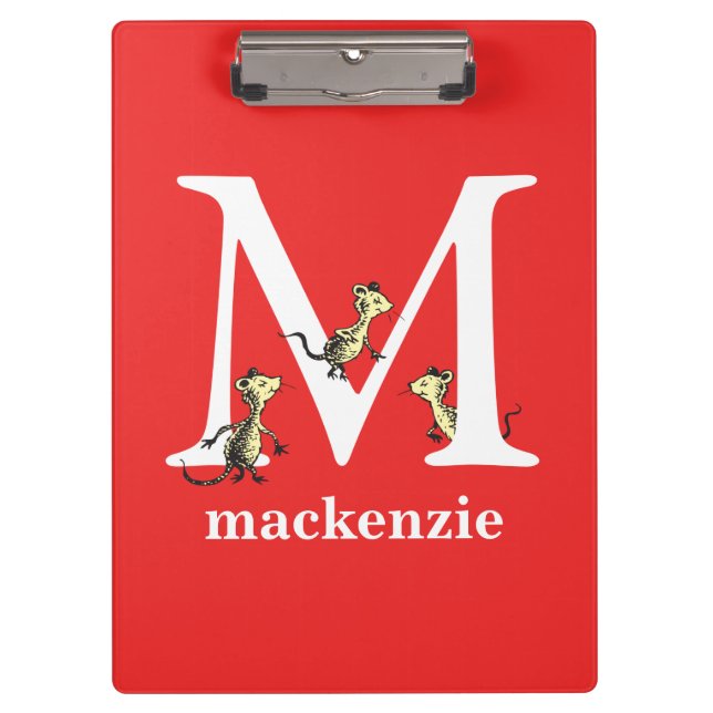 Dr. Seuss's ABC: Letter M - White | Add Your Name Clipboard (Front)