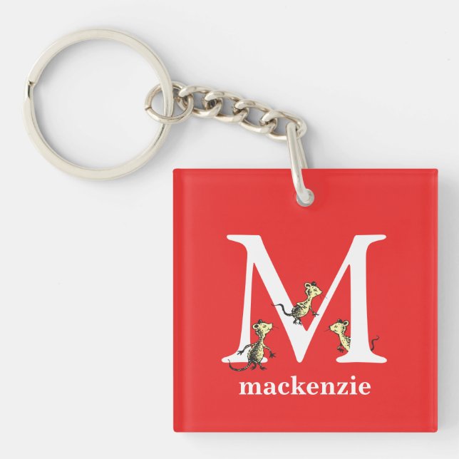 Dr. Seuss's ABC: Letter M - White | Add Your Name Key Ring (Front)