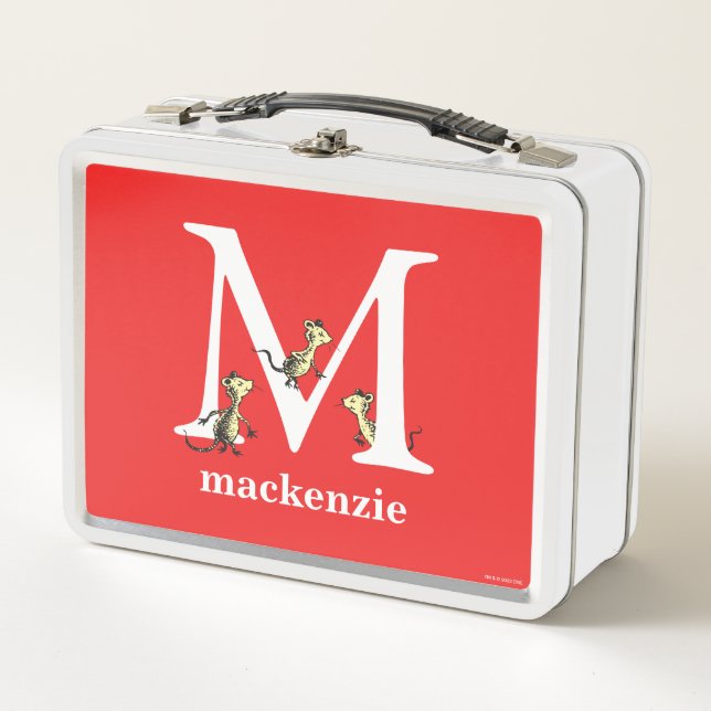 Dr. Seuss's ABC: Letter M - White | Add Your Name Metal Lunch Box (Front)