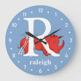 Dr. Seuss's ABC: Letter R - White | Add Your Name Large Clock