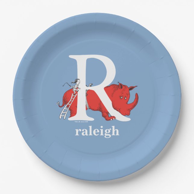 Dr. Seuss's ABC: Letter R - White | Add Your Name Paper Plate (Front)