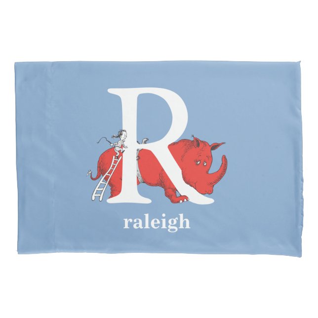 Dr. Seuss's ABC: Letter R - White | Add Your Name Pillowcase (Front)