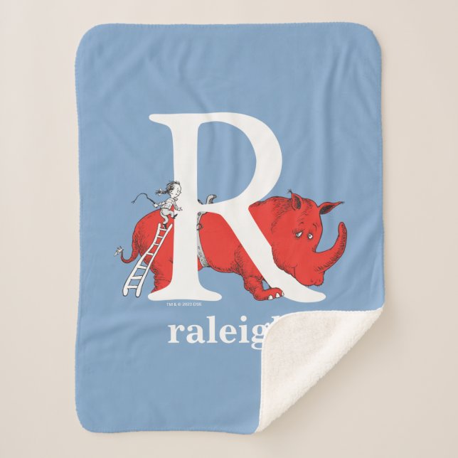Dr. Seuss's ABC: Letter R - White | Add Your Name Sherpa Blanket (Front)