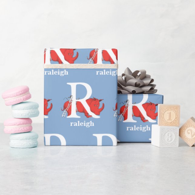 Dr. Seuss's ABC: Letter R - White | Add Your Name Wrapping Paper (Baby Shower)