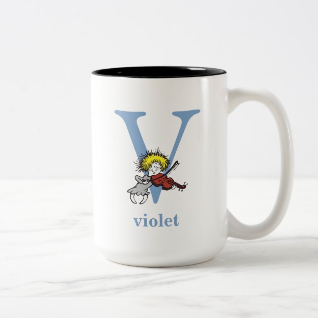 Dr. Seuss's ABC: Letter V - Blue | Add Your Name Two-Tone Coffee Mug (Right)