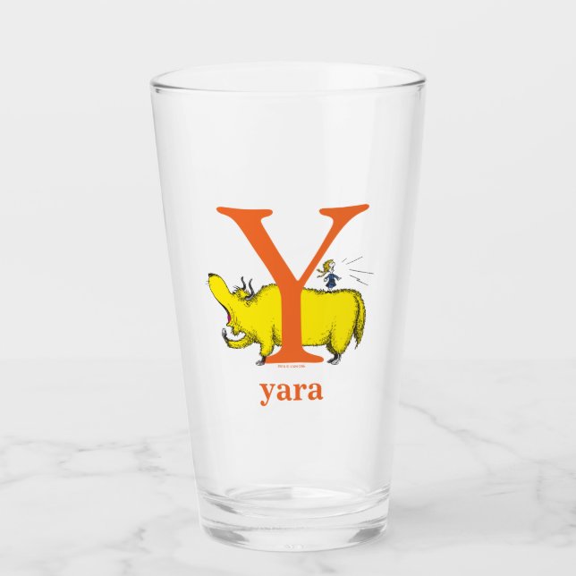 Dr. Seuss's ABC: Letter Y - Orange | Add Your Name Glass (Front)