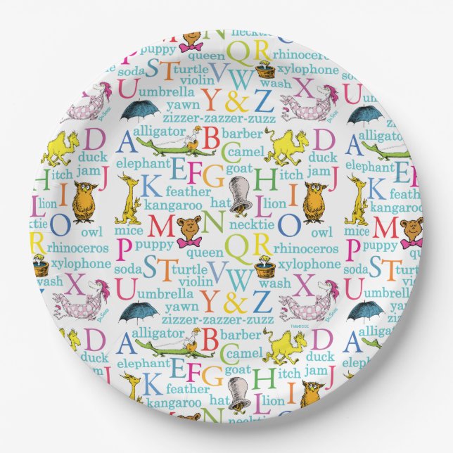 Dr. Seuss's ABC Pattern with Words Paper Plate (Front)