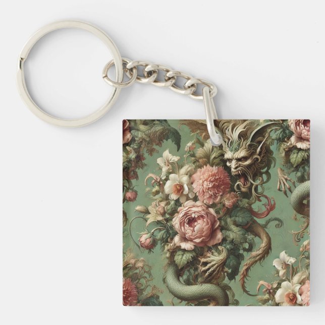 Drac’s Finery – Gothic Dragon Floral  Key Ring (Front)