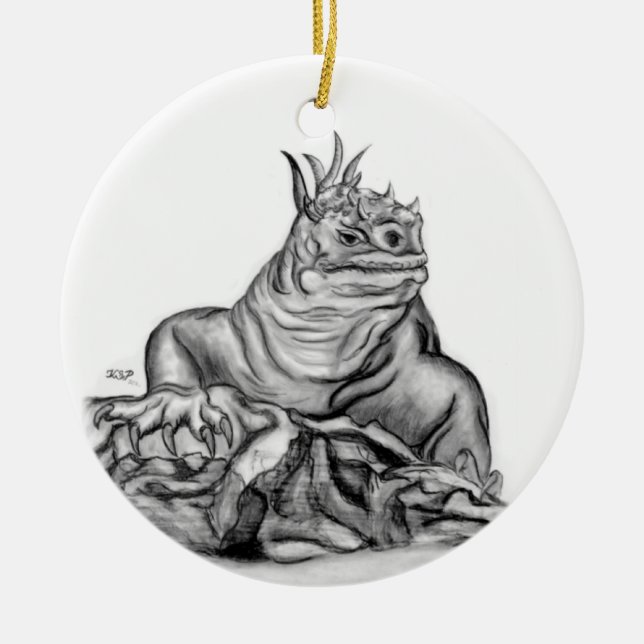 Drache schwarz weiss Zeichnung Ceramic Tree Decoration (Front)