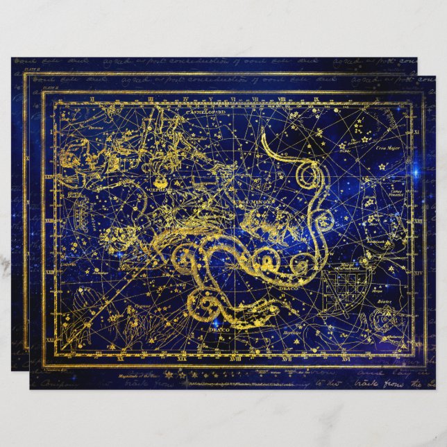 Draco Gold Constellation Scrapbook Paper (Front/Back)