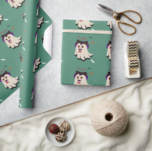 Dracula Boo Pattern Bay Leaf Wrapping Paper