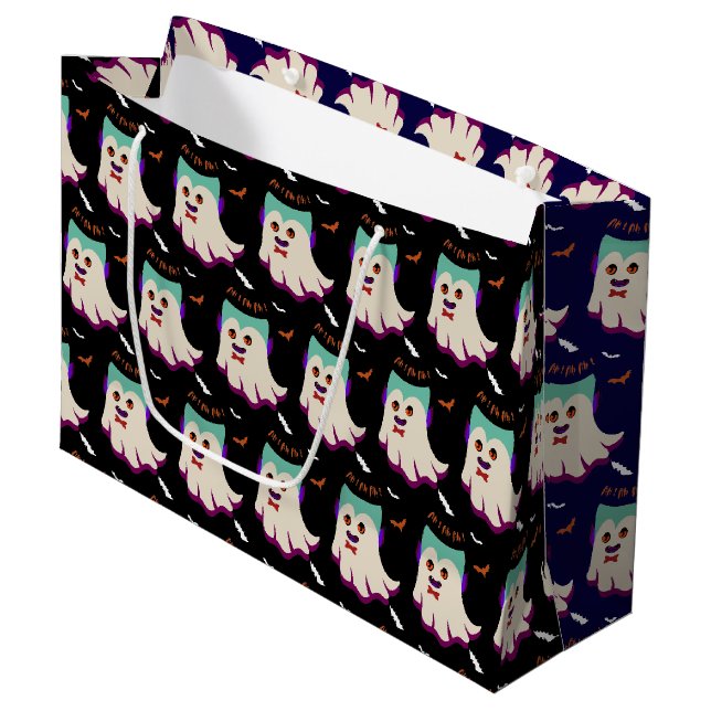 Dracula Boo Pattern Black Large Gift Bag (Front Angled)
