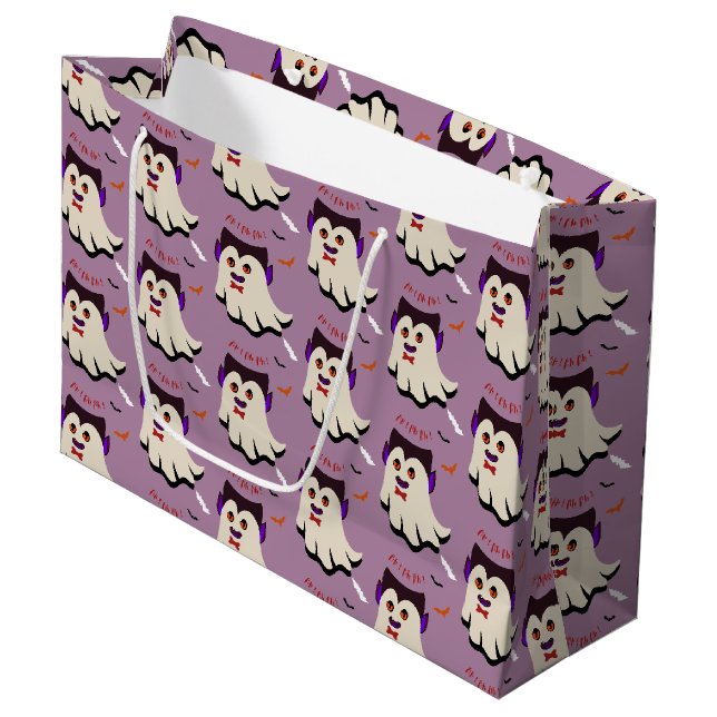 Dracula Boo Pattern Lavender Large Gift Bag (Front Angled)