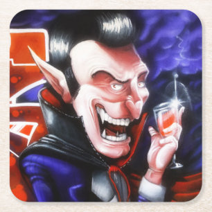 Dracula drinks blood square paper coaster