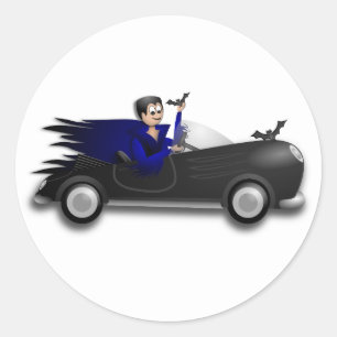 Dracula Driving a Convertible Classic Round Sticker