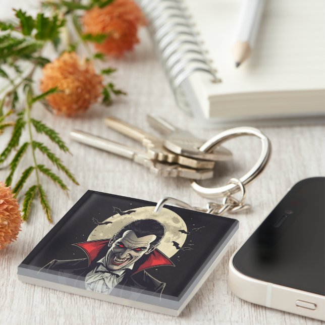 Dracula Gothic Horror Halloween Key Ring (Front Right)
