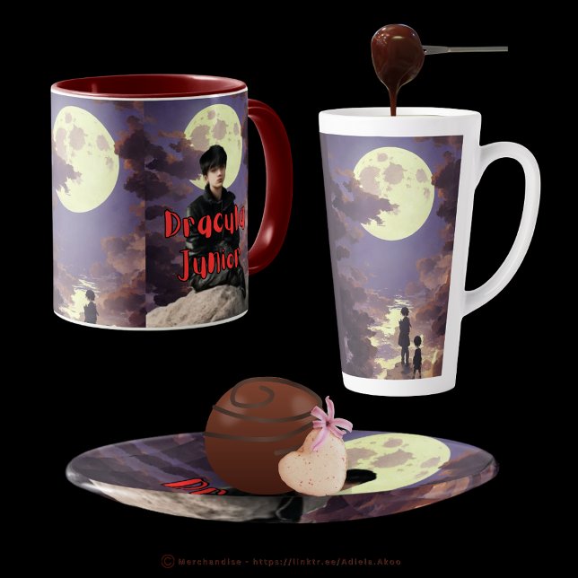 Dracula Junior Large Latte Mug  (DJ Mug, Latte Mug & Snack /Trinket Tray designed by Poet Adiela Akoo. Visit my store for great finds)