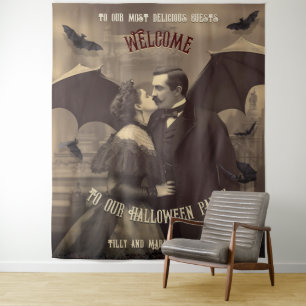 Dracula Kissing Halloween Photo Booth Backdrop Tapestry