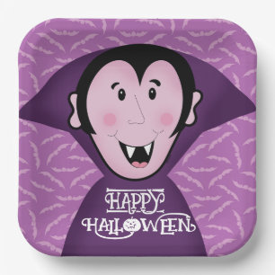 Dracula Vampire Bat Halloween Purple Bats Paper Plate
