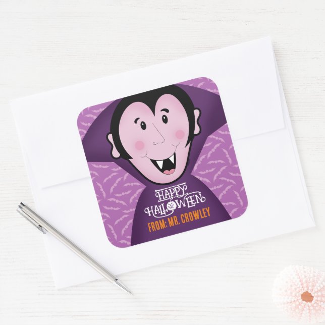 Dracula Vampire Bat Halloween Purple Bats  Square Sticker (Envelope)