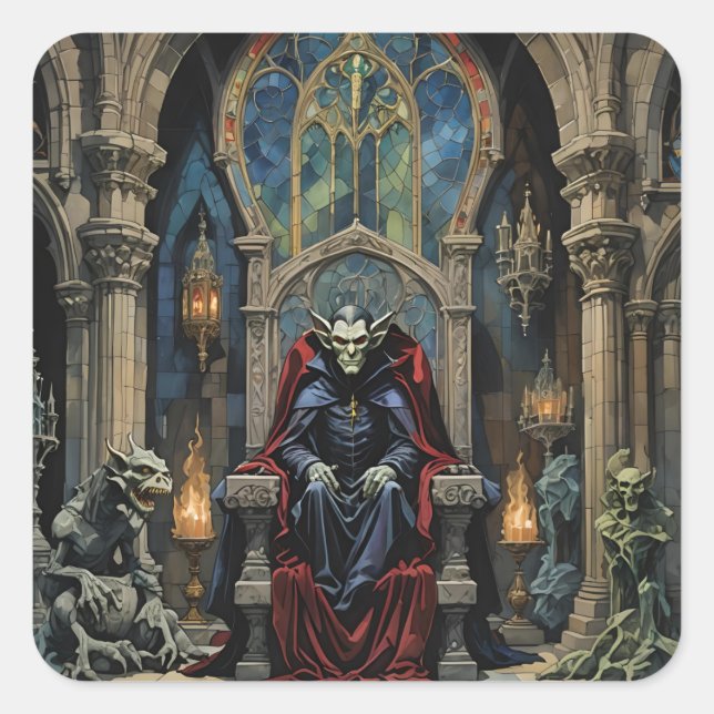 Dracula Vampire in Castle Square Sticker (Front)
