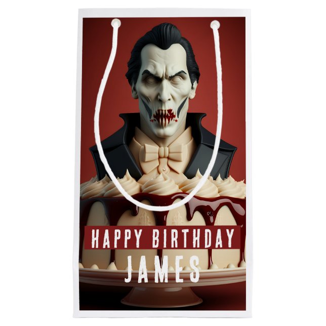 Dracula Vampire themed Cream Cake - Birthday Small Gift Bag (Front)