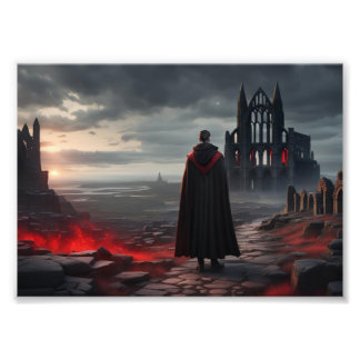 Dracula Walking Towards the Ruins of Whitby Abbey Photo Print