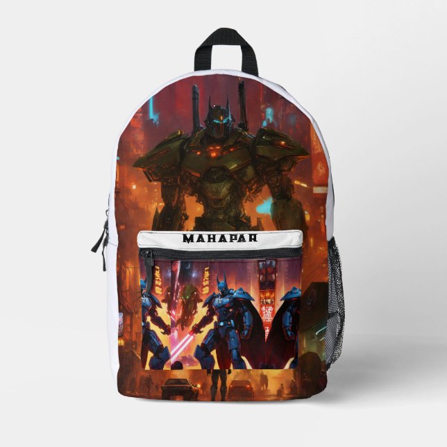 "Draculian Bat-Cyber Armour" Printed Backpack (Front)