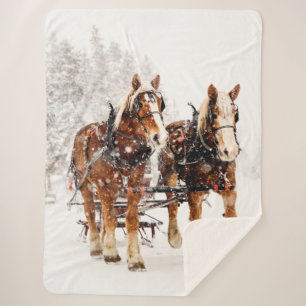 DRAFT HORSES in the SNOW Sherpa Blanket