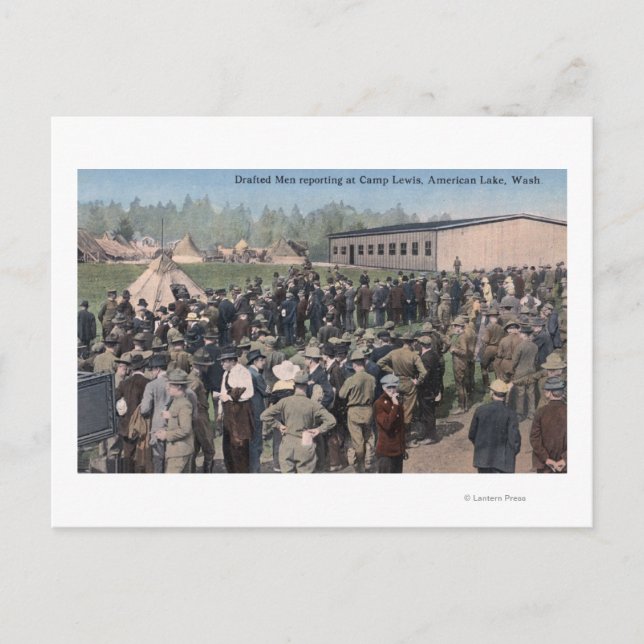 Drafted Men Reporting to Camp Lewis Postcard (Front)