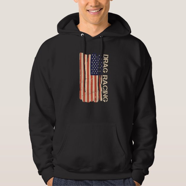 Drag Racing American Flag  Drag Racing Lover Premi Hoodie (Front)