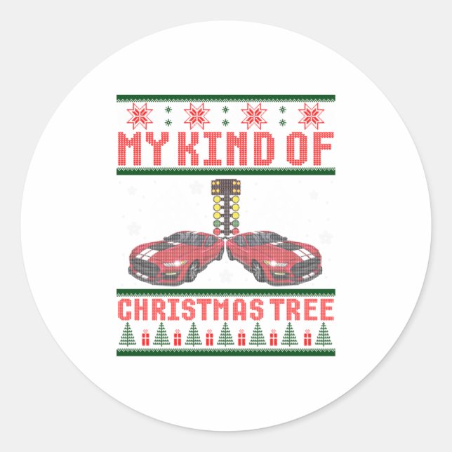 Drag Racing Christmas Tree' Race Car Ugl Classic Round Sticker (Front)