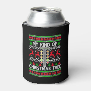 Drag Racing Christmas Tree Ugly Xmas Sweater Can Cooler