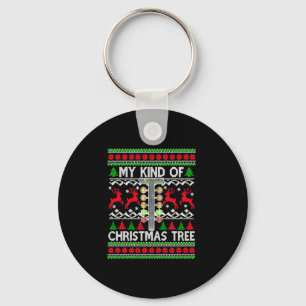 Drag Racing Christmas Tree Ugly Xmas Sweater Key Ring