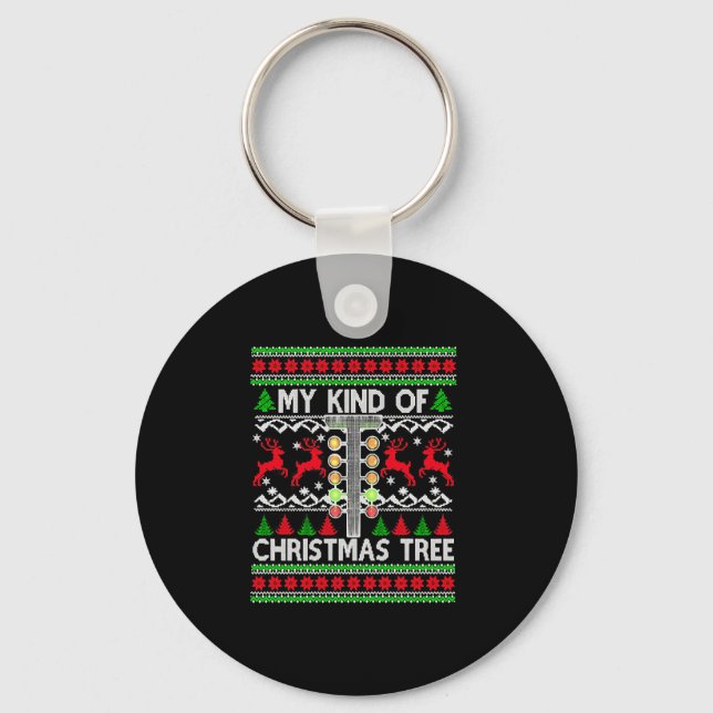 Drag Racing Christmas Tree Ugly Xmas Sweater Key Ring (Front)
