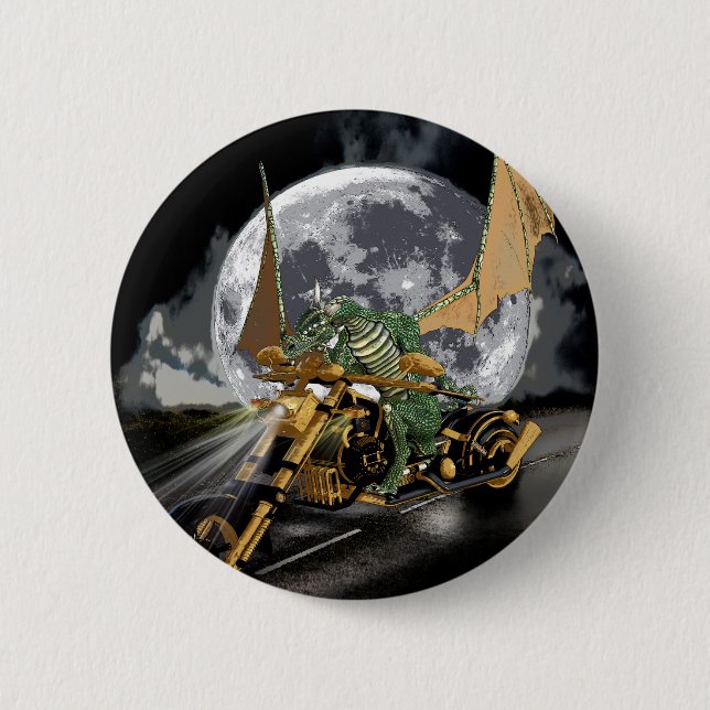 Drag-racing Dragon and Moon Fantasy Artwork 6 Cm Round Badge (Front)
